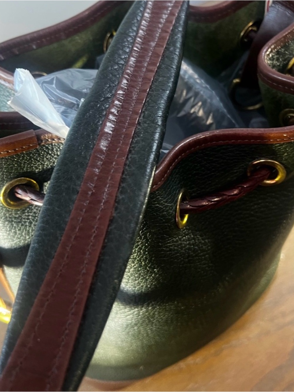 Vintage Dooney & Bourke Green AWL Drawstring Duck Bag Florentine Trim USA - Picture 10 of 14
